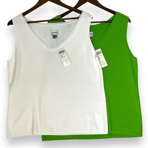 Chico's Lot of 2 Tank Top Knit Optic White Green Scuba‎ Cool Crepe Venus 3 XL 16
